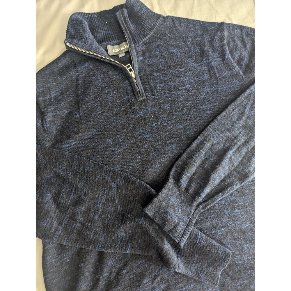 Bonobos Sweater Men's Cashmere Pullover Blend Medium Slim Navy Quarter Zip